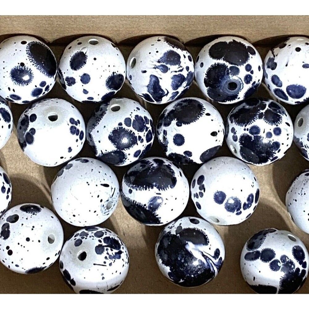 Dalmatian Spot Focal Bead Large Round Hollow Core Gumball Chunky Black White Cow